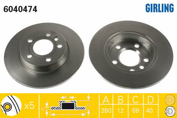 Girling 6040474 Rear brake disc, non-ventilated 6040474