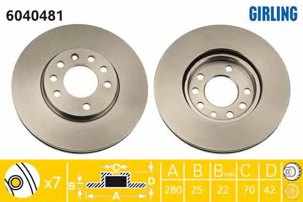 Girling 6040481 Front brake disc ventilated 6040481