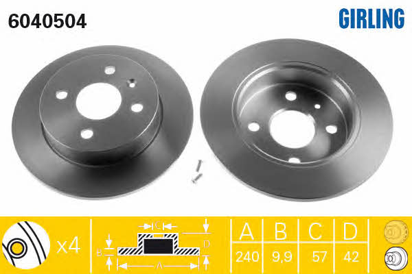 Girling 6040504 Rear brake disc, non-ventilated 6040504