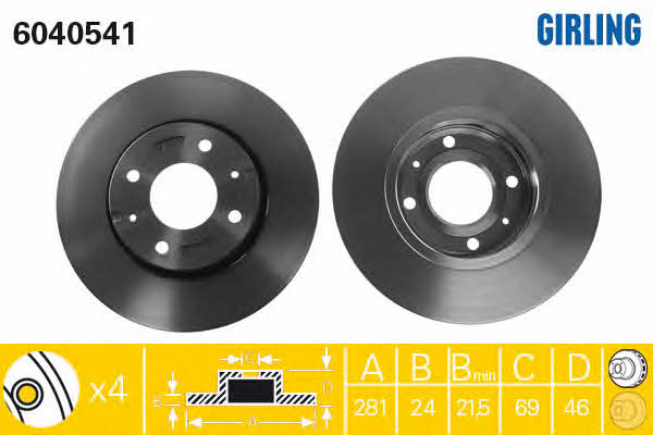 Girling 6040541 Front brake disc ventilated 6040541