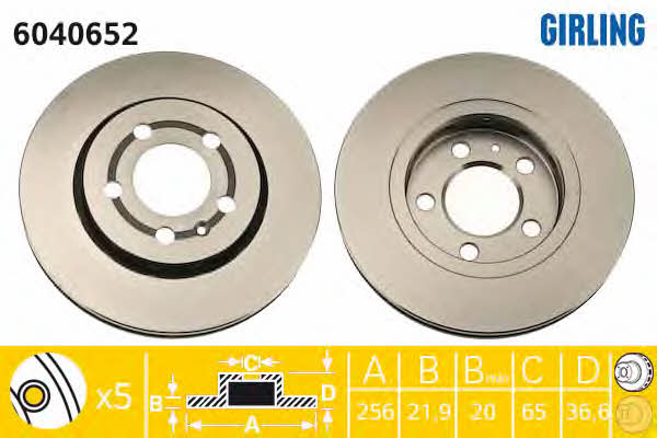 Girling 6040652 Rear ventilated brake disc 6040652