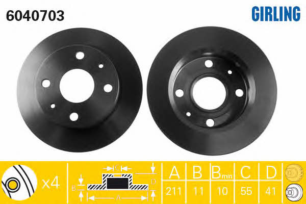 Girling 6040703 Unventilated front brake disc 6040703