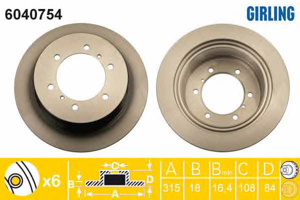 Girling 6040754 Rear brake disc, non-ventilated 6040754