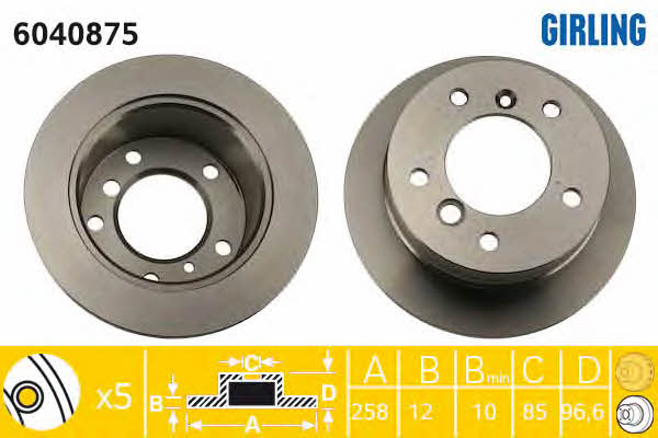 Girling 6040875 Rear brake disc, non-ventilated 6040875