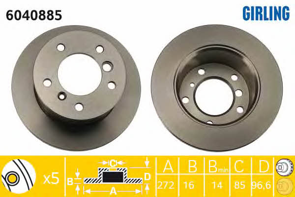 Girling 6040885 Rear brake disc, non-ventilated 6040885