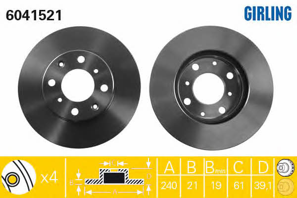 Girling 6041521 Front brake disc ventilated 6041521
