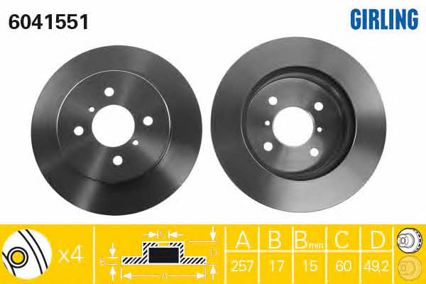 Girling 6041551 Front brake disc ventilated 6041551
