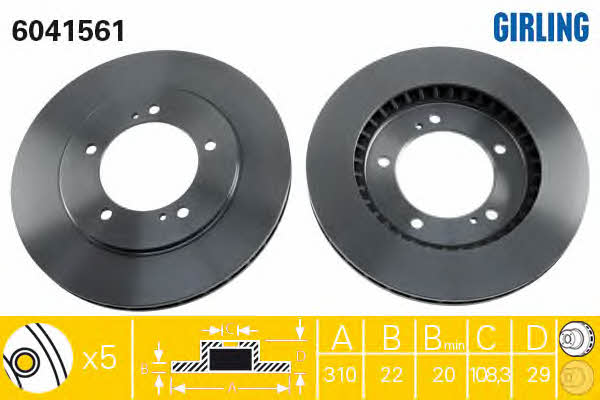Girling 6041561 Front brake disc ventilated 6041561