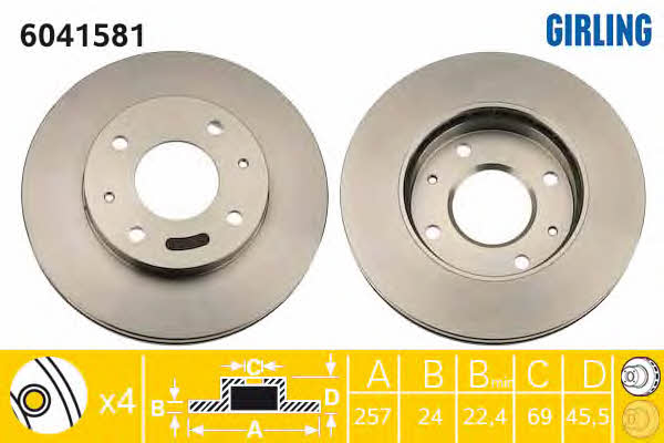 Girling 6041581 Front brake disc ventilated 6041581