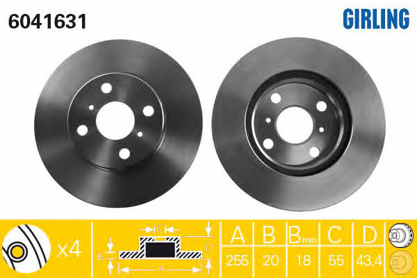 Girling 6041631 Front brake disc ventilated 6041631