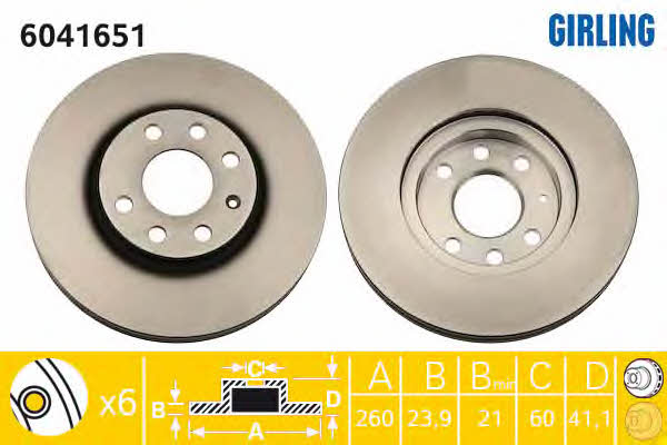 Girling 6041651 Front brake disc ventilated 6041651