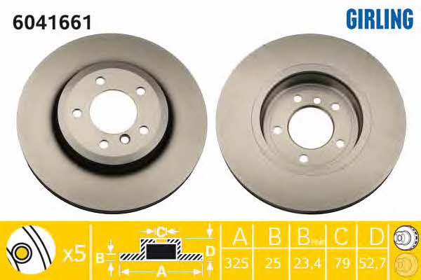 Girling 6041661 Front brake disc ventilated 6041661