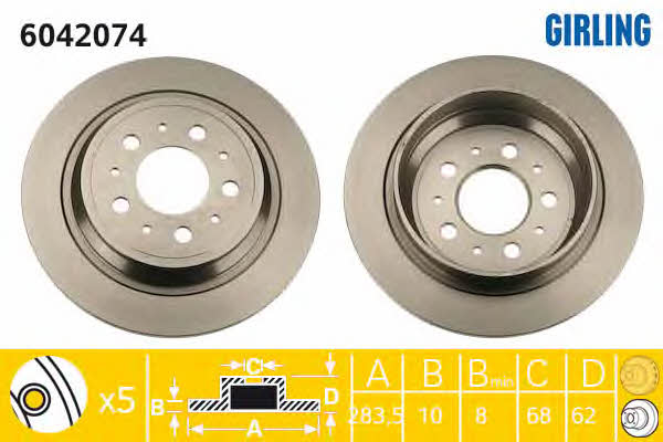 Girling 6042074 Rear brake disc, non-ventilated 6042074