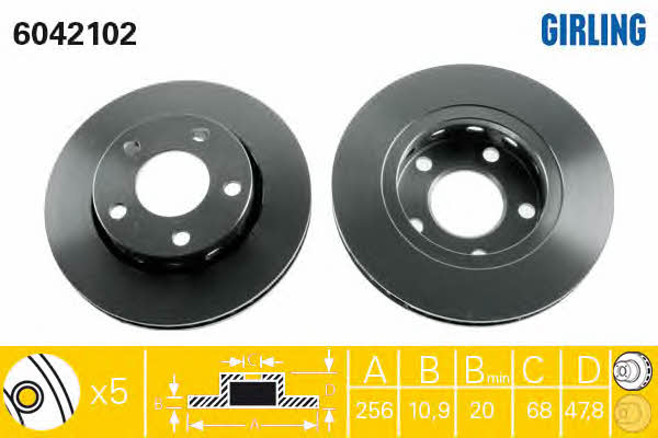 Girling 6042102 Rear ventilated brake disc 6042102
