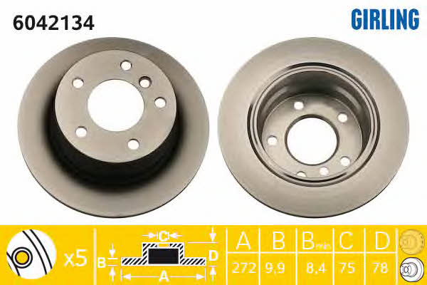 Girling 6042134 Rear brake disc, non-ventilated 6042134