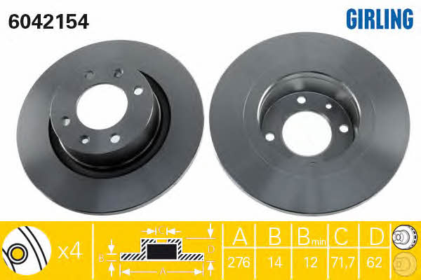 Girling 6042154 Rear brake disc, non-ventilated 6042154