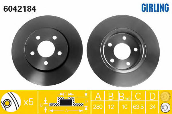 Girling 6042184 Rear brake disc, non-ventilated 6042184