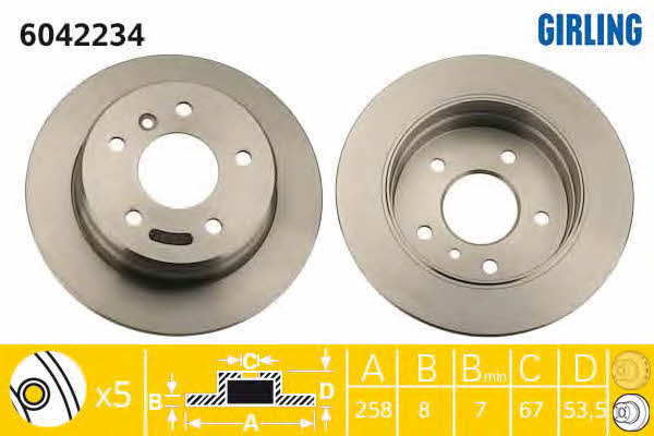 Girling 6042234 Rear brake disc, non-ventilated 6042234