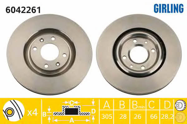 Girling 6042261 Front brake disc ventilated 6042261