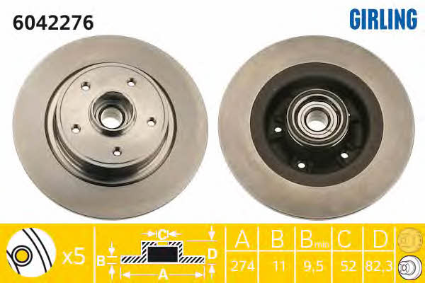 Girling 6042276 Rear brake disc, non-ventilated 6042276