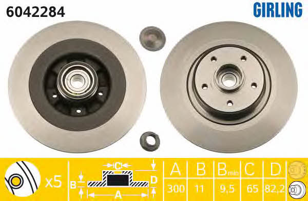 Girling 6042284 Rear brake disc, non-ventilated 6042284
