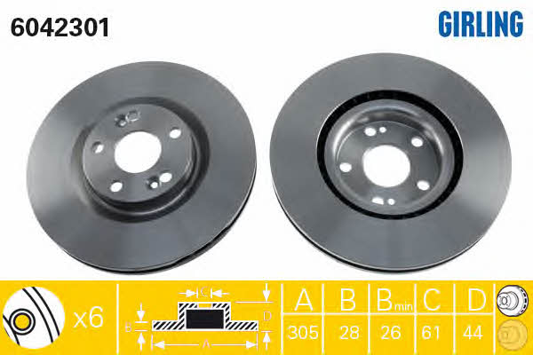Girling 6042301 Front brake disc ventilated 6042301