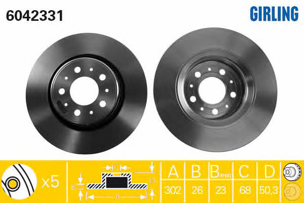 Girling 6042331 Front brake disc ventilated 6042331