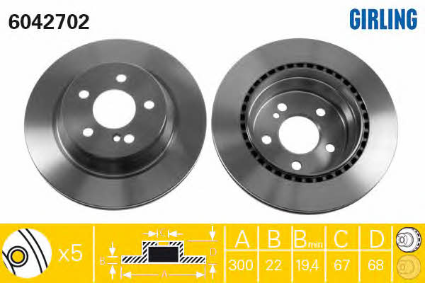 Girling 6042702 Rear ventilated brake disc 6042702