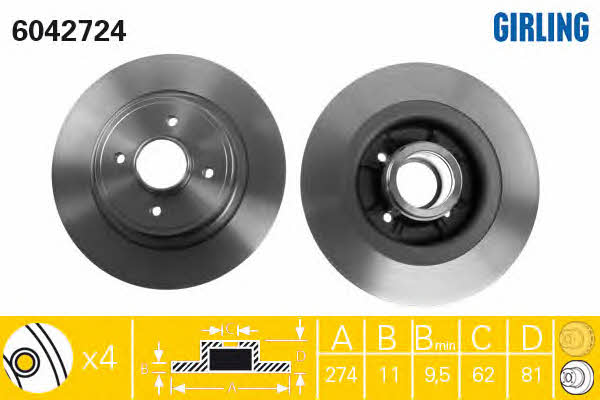 Girling 6042724 Rear brake disc, non-ventilated 6042724