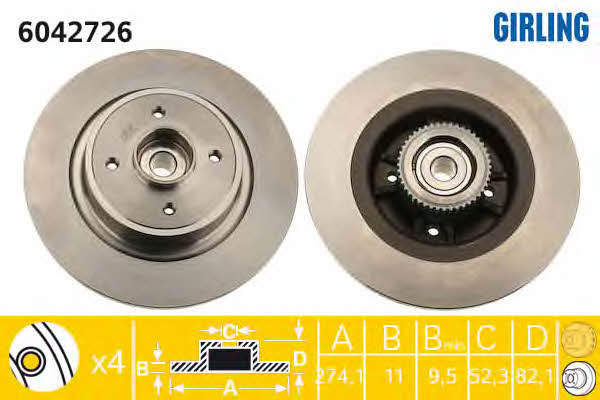 Girling 6042726 Rear brake disc, non-ventilated 6042726