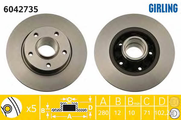 Girling 6042735 Rear brake disc, non-ventilated 6042735