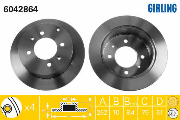 Girling 6042864 Rear brake disc, non-ventilated 6042864