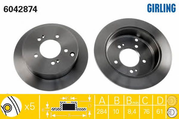 Girling 6042874 Rear brake disc, non-ventilated 6042874