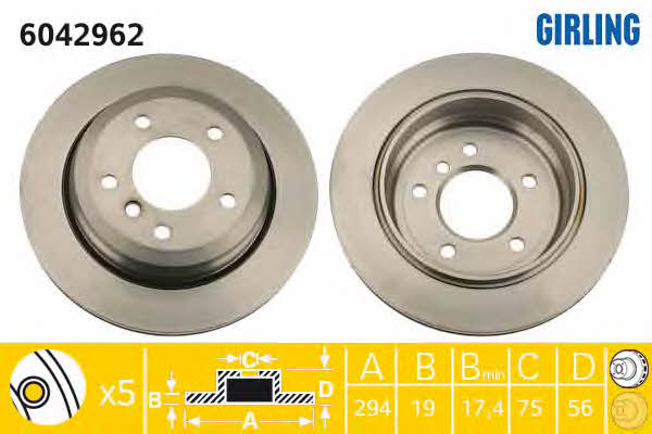 Girling 6042962 Rear ventilated brake disc 6042962