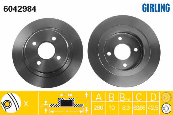 Girling 6042984 Rear brake disc, non-ventilated 6042984