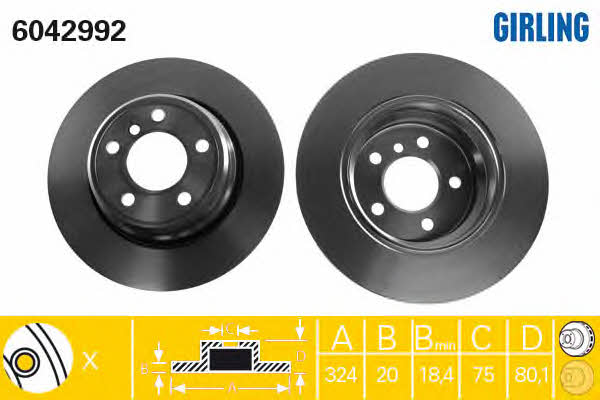 Girling 6042992 Rear ventilated brake disc 6042992