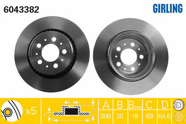 Girling 6043382 Rear ventilated brake disc 6043382