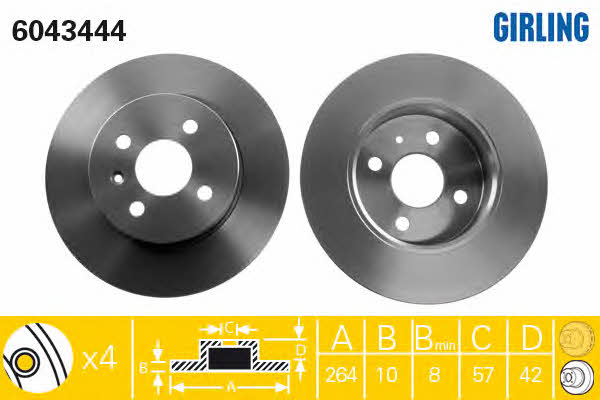 Girling 6043444 Rear brake disc, non-ventilated 6043444