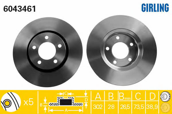 Girling 6043461 Front brake disc ventilated 6043461