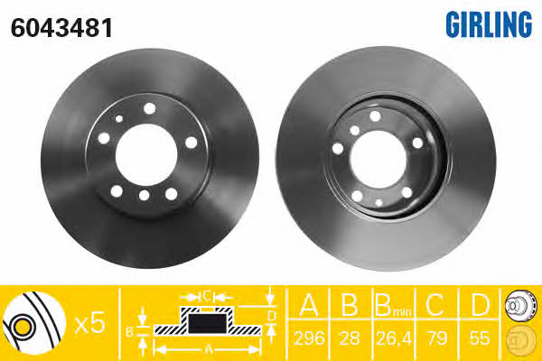 Girling 6043481 Front brake disc ventilated 6043481