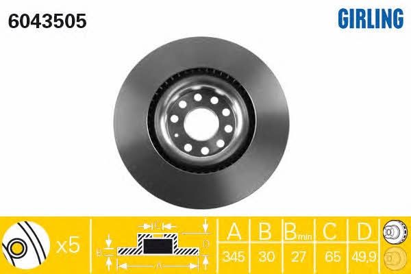 Girling 6043505 Front brake disc ventilated 6043505