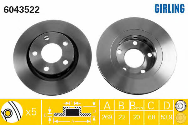 Girling 6043522 Rear ventilated brake disc 6043522