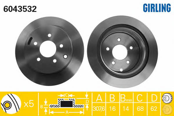 Girling 6043532 Rear ventilated brake disc 6043532