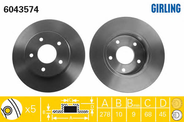 Girling 6043574 Rear brake disc, non-ventilated 6043574