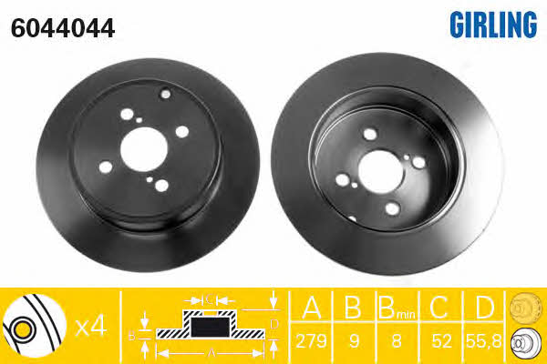 Girling 6044044 Rear brake disc, non-ventilated 6044044