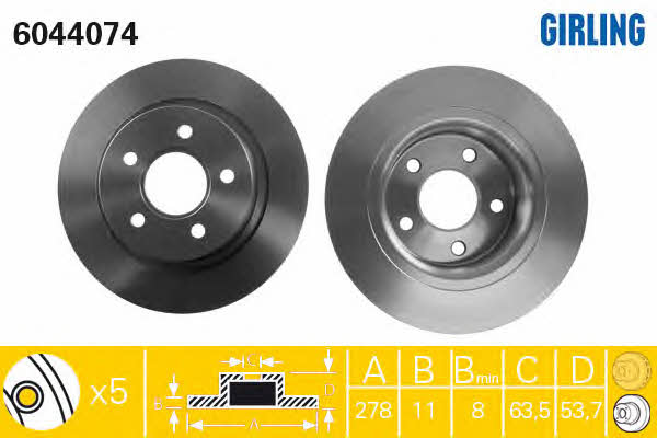 Girling 6044074 Rear brake disc, non-ventilated 6044074