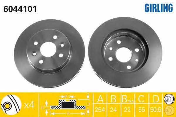 Girling 6044101 Front brake disc ventilated 6044101