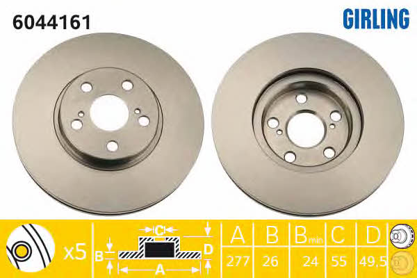 Girling 6044161 Front brake disc ventilated 6044161