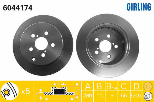 Girling 6044174 Rear brake disc, non-ventilated 6044174