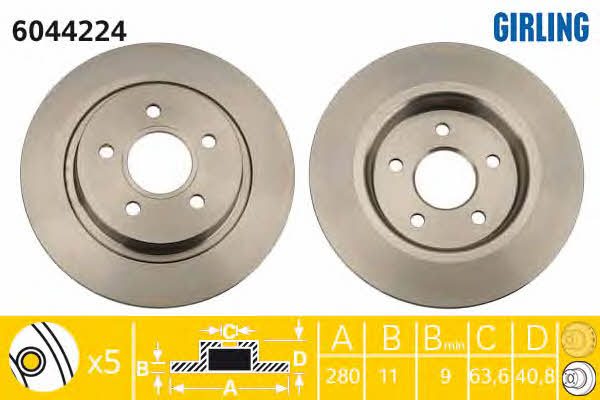 Girling 6044224 Rear brake disc, non-ventilated 6044224